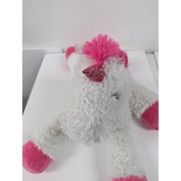 Dan Dee Laying Unicorn Plush Fuzzy White & Pink Floppy Sparkle Stuffed Horse - Picture 2 of 5